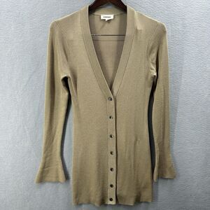 L'Agence Karla Cardigan Womens S Ribbed Long Line Gold Sweater Flare Sleeve